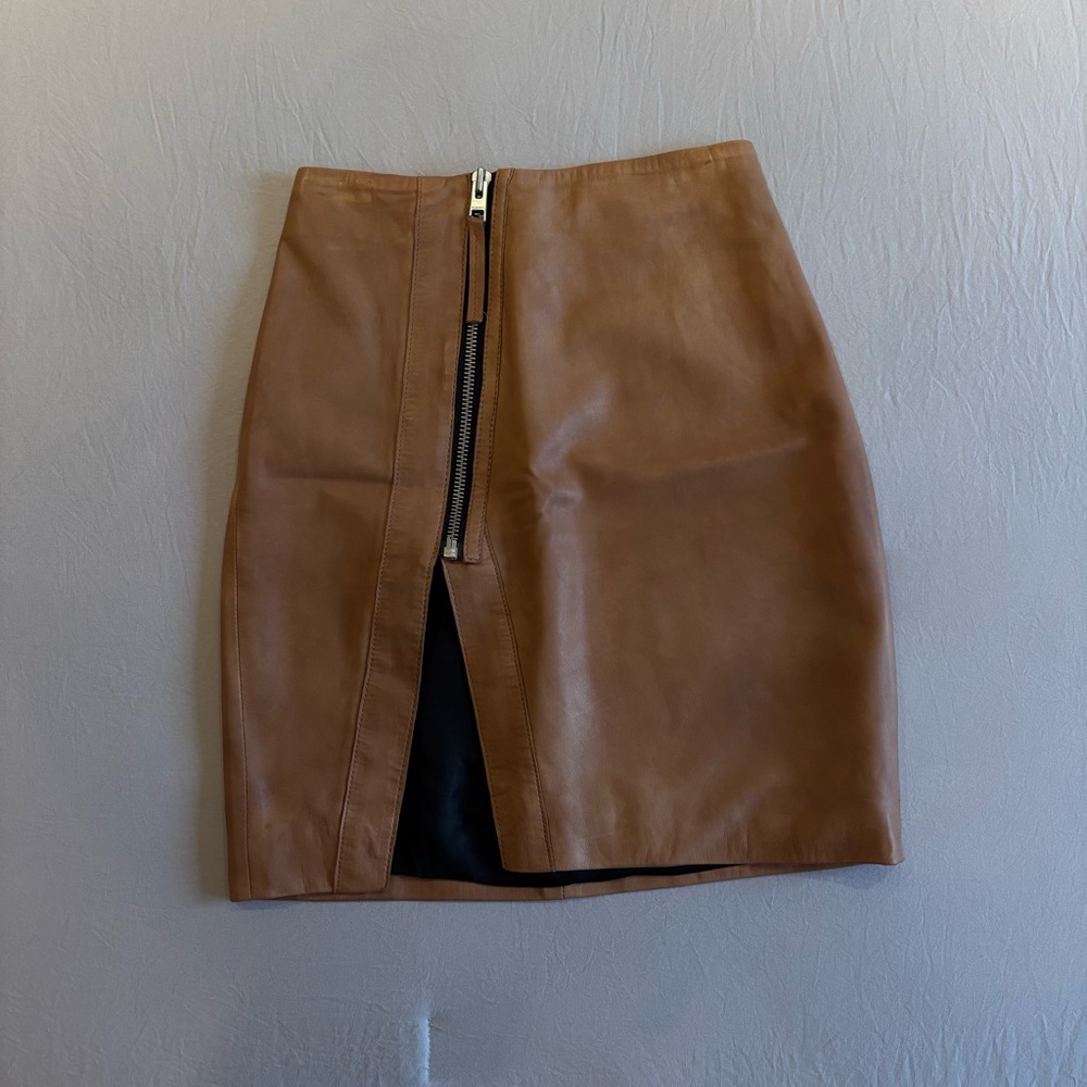 All Saints Tan Leather Skirt